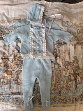 Classic Light Blue Knitted Baby Two-Piece Set with Bonnet